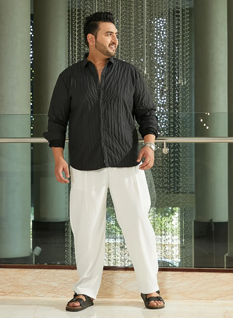 Instafab Plus Instafab Plus Men's Onyx Black Quilt-Tactile Shirt For Casual Wear | Spread Collar | Long Cuffed Sleeves | Button Closure | Plus Size Shirt Crafted With Comfort Fit For Everyday Wear