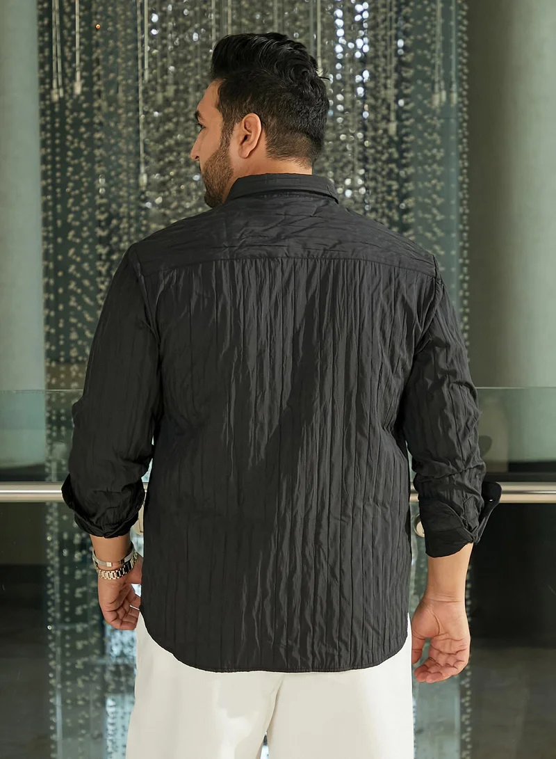 Instafab Plus Instafab Plus Men's Onyx Black Quilt-Tactile Shirt For Casual Wear | Spread Collar | Long Cuffed Sleeves | Button Closure | Plus Size Shirt Crafted With Comfort Fit For Everyday Wear