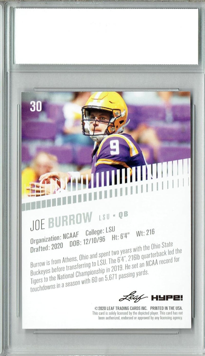 leaf Joe Burrow 2020 HYPE! #30 Only 5000 Made Rookie Card PGI 10 - Image 2