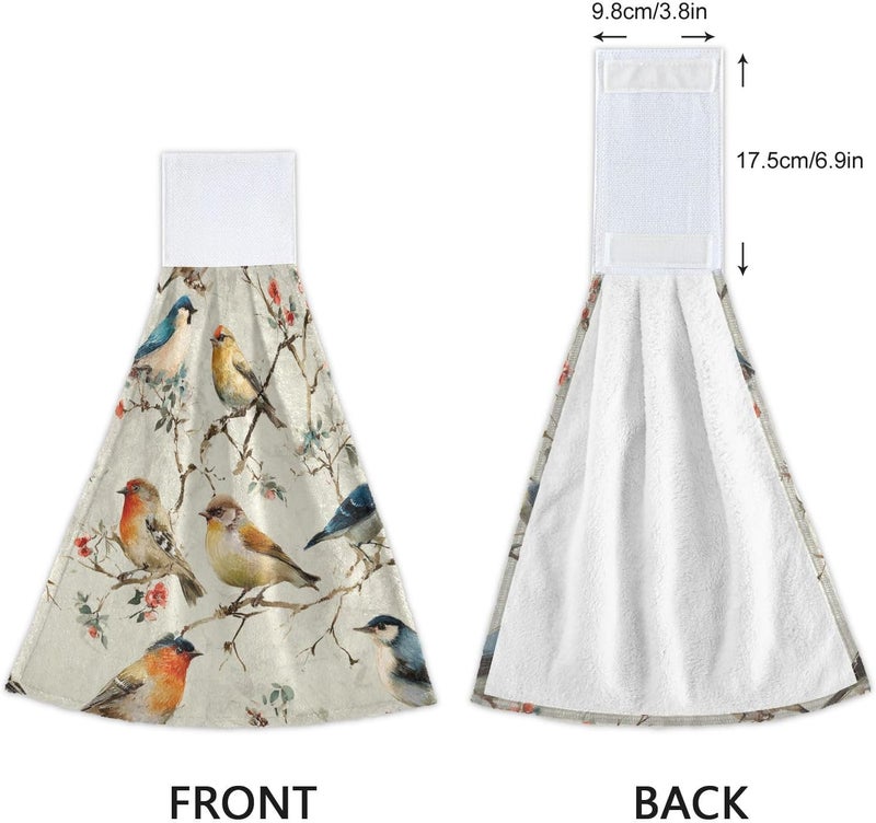 Dussdil Retro Cardinal Floral Tree Kitchen Hanging Towel 12 x 17 Inch Birds Branches Hand Tie Towels Set 2 Pcs Tea Bar Dish Cloths Dry Towel Soft Absorbent Durable for Bathroom Laundry Room Decor - Image 4