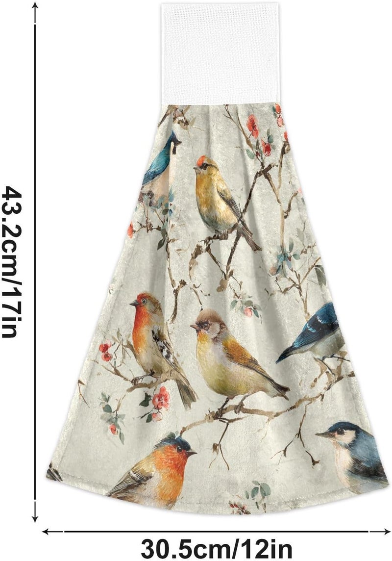Dussdil Retro Cardinal Floral Tree Kitchen Hanging Towel 12 x 17 Inch Birds Branches Hand Tie Towels Set 2 Pcs Tea Bar Dish Cloths Dry Towel Soft Absorbent Durable for Bathroom Laundry Room Decor - Image 5