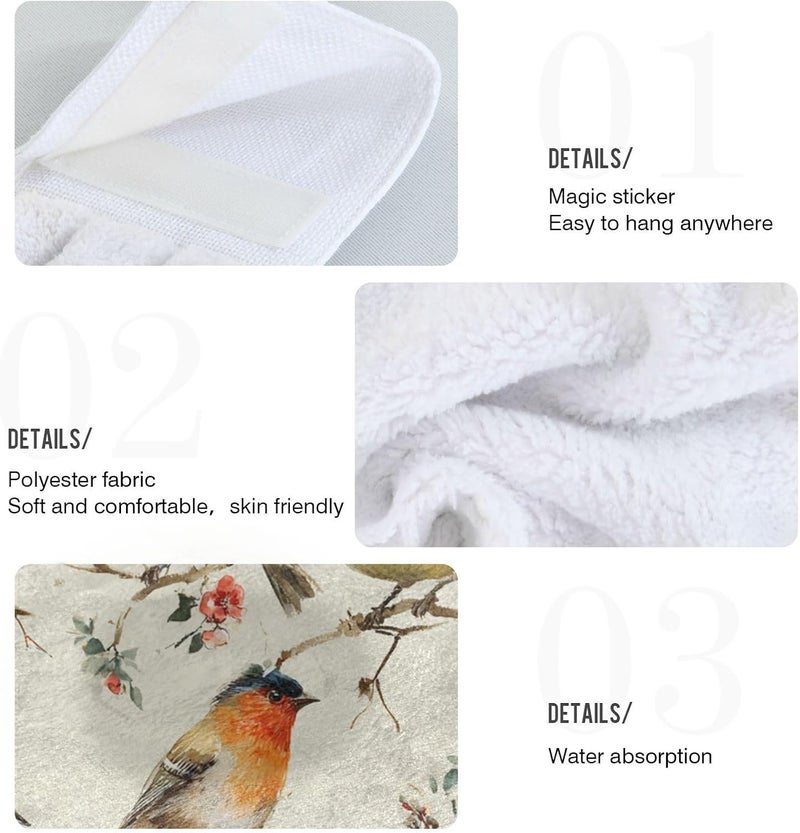 Dussdil Retro Cardinal Floral Tree Kitchen Hanging Towel 12 x 17 Inch Birds Branches Hand Tie Towels Set 2 Pcs Tea Bar Dish Cloths Dry Towel Soft Absorbent Durable for Bathroom Laundry Room Decor - Image 3