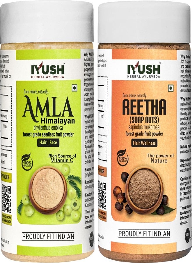 IYUSH Herbal Ayurveda Amla and Reetha Powder for Hair Growth - Pack of 2, 100gm each - Image 1