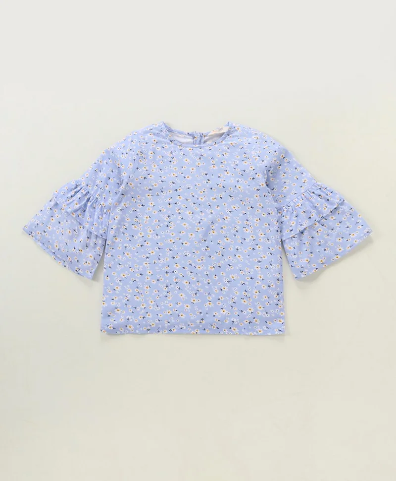 Primo Gino Primo Gino 3/4th Sleeves Top Floral Print - Blue