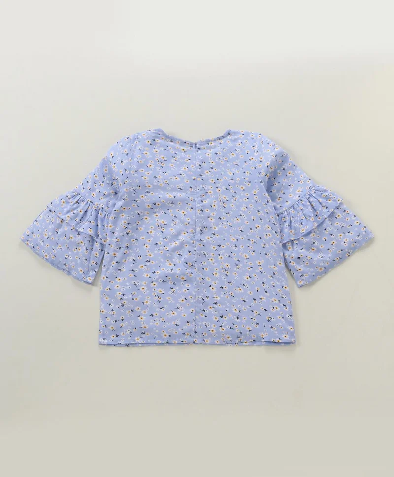Primo Gino Primo Gino 3/4th Sleeves Top Floral Print - Blue