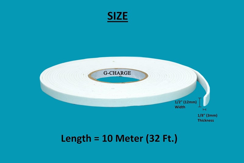 G-Charge Single Sided High Density Self Adhesive Gasket Tape, Weather Stripping Doors and Window Insulation Soundproofing, Foam Sealing Tape White, (1/2"(W) x 1/8"(T) x 10 Mtr (L), White) - Image 2