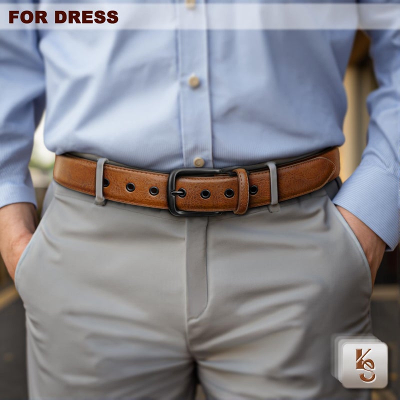 KEMISANT Men Leather Belt 7Holes Adjustable for Jean Casual Dress Golf 1 1/2"-Metal Hole Design-Cut For Fit(orange brown,34"-36" Waist Adjustable) - Image 4