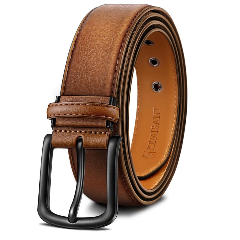 KEMISANT Men Leather Belt 7Holes Adjustable for Jean Casual Dress Golf 1 1/2"-Metal Hole Design-Cut For Fit(orange brown,34"-36" Waist Adjustable) - Image 1