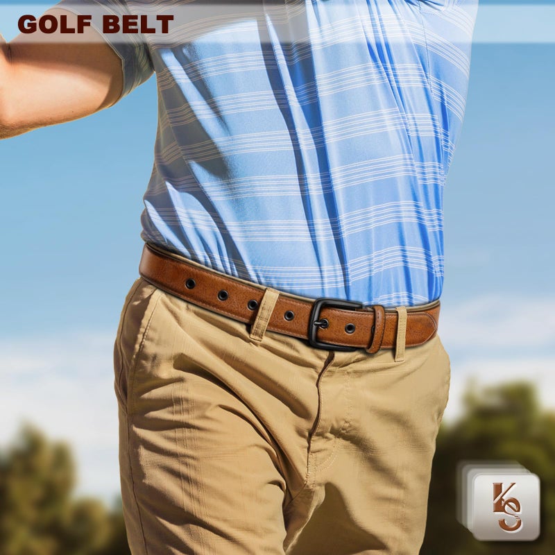 KEMISANT Men Leather Belt 7Holes Adjustable for Jean Casual Dress Golf 1 1/2"-Metal Hole Design-Cut For Fit(orange brown,34"-36" Waist Adjustable) - Image 5