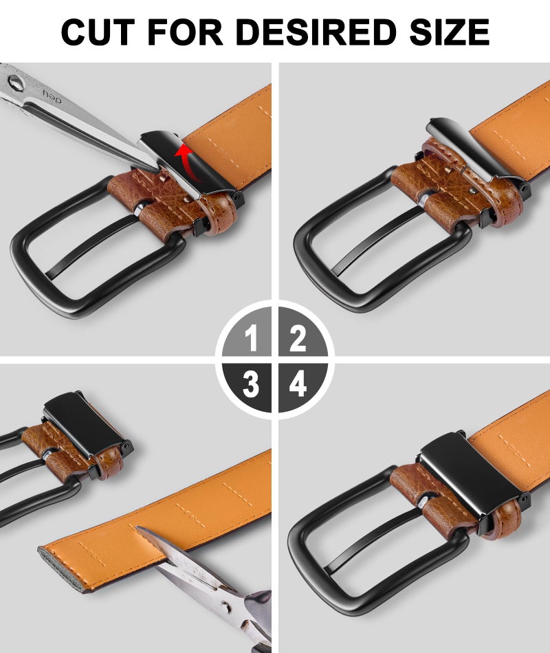KEMISANT Men Leather Belt 7Holes Adjustable for Jean Casual Dress Golf 1 1/2"-Metal Hole Design-Cut For Fit(orange brown,34"-36" Waist Adjustable) - Image 3