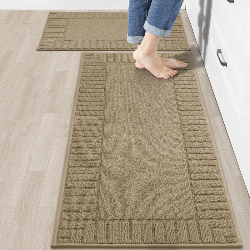 BEQHAUSE KitchenRugsandMatsAntiSlip Kitchen RugsMachine Washable Kitchen Mats for Floor Taupe Comfortable Kitchen Mat Set of 2 with TPR Backing 20x30inch20x48inch