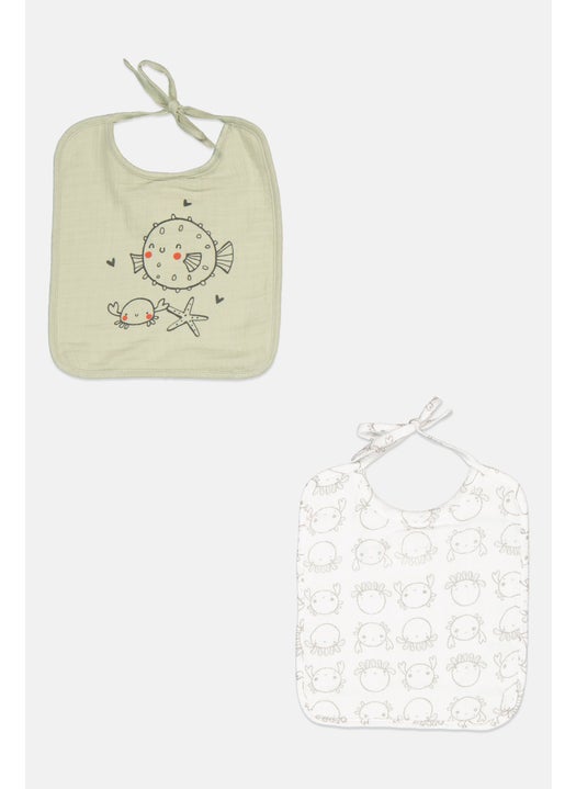 Toddlers Boy 2 Pcs Allover Print Bib Set, Sage Green