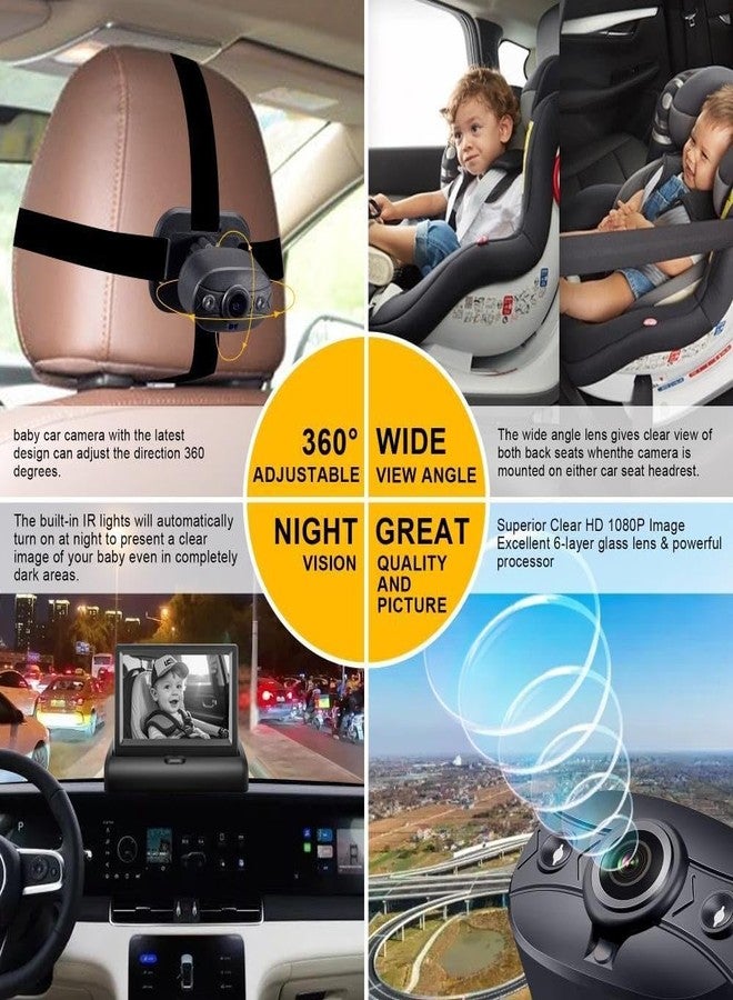 YIMU Baby Car Camera for Backseat: Rear-Facing Infant Back seat Camera Baby with HD 720P, Easy Setup, Crystal-Clear Night Vision, and 360° Rotation KB (KB40 4.3 inch) - Image 3