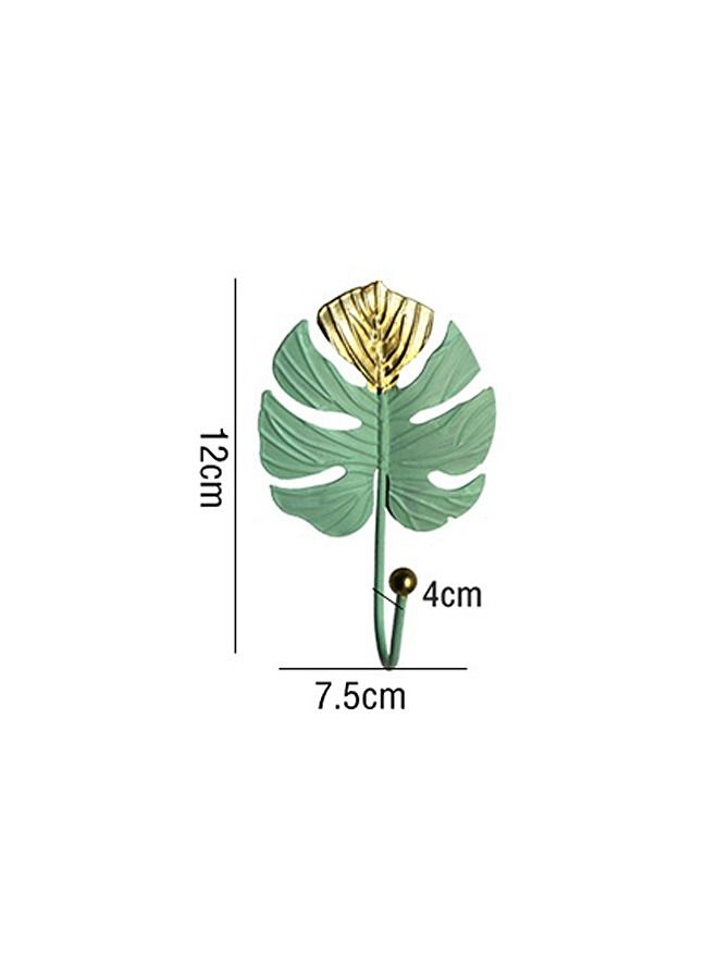 2PCS Vintage Golden Leaf Iron Art Wall Hook, Corrosion Resistant Thickened Multifunctional Storage Decorative Hooks, Hanging Key Hat Scarf Purse Towel Holder (Golden+Green)  - Image 2