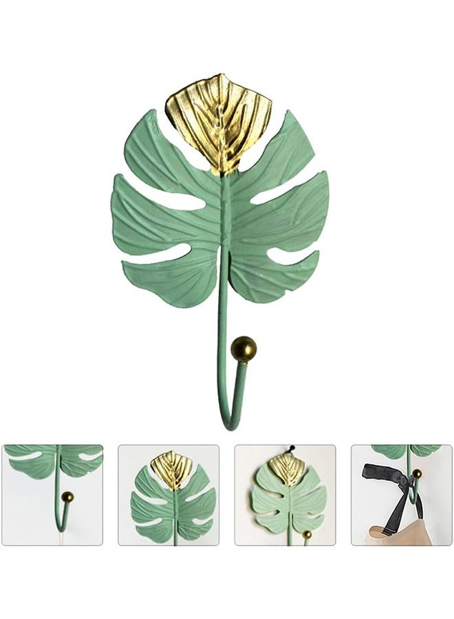 2PCS Vintage Golden Leaf Iron Art Wall Hook, Corrosion Resistant Thickened Multifunctional Storage Decorative Hooks, Hanging Key Hat Scarf Purse Towel Holder (Golden+Green)  - Image 3