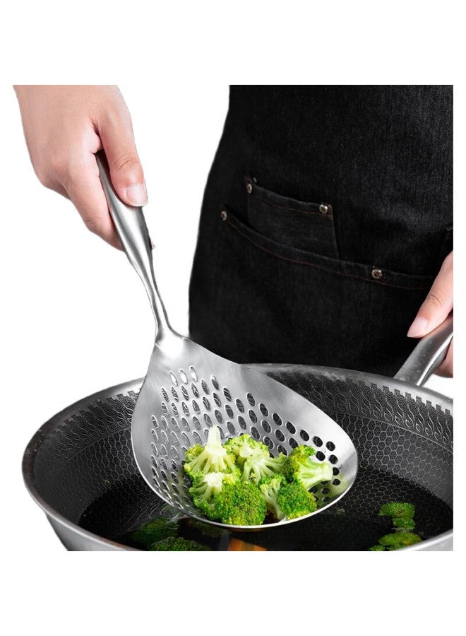 Onlycook 304 Stainless Steel Strainer, Large Dumpling Skimmer, Deep-Frying Filter, Kitchen Slotted Spoon, Thickened Long-Handled Large Ladle - Image 3