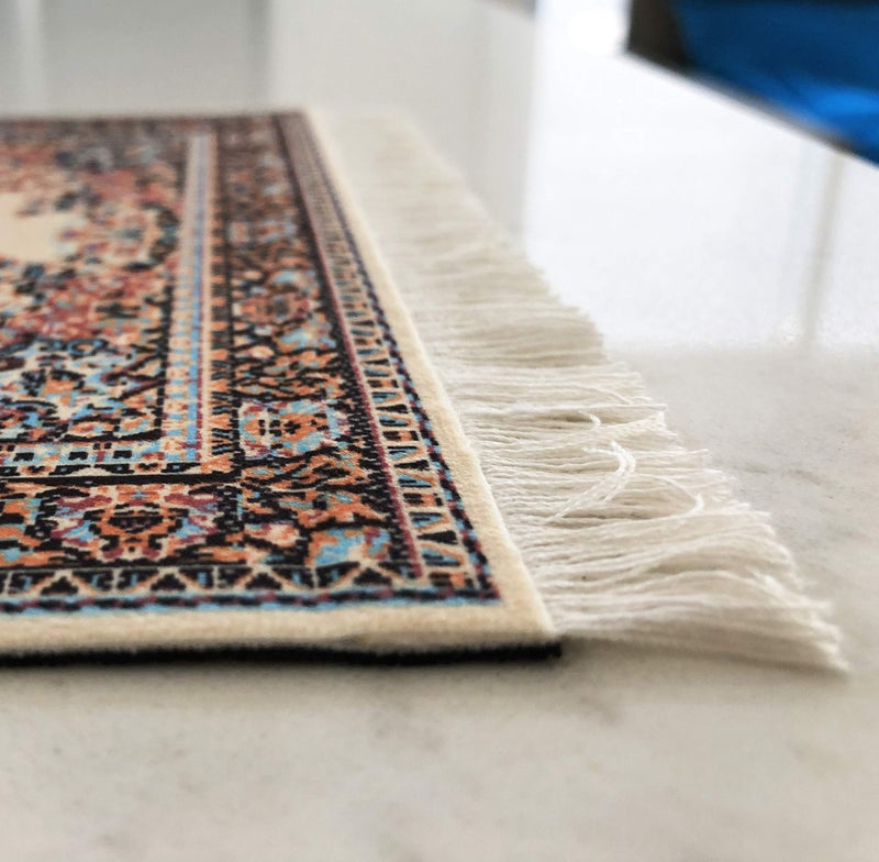 Inusitus Beautiful Oriental Rug Style Mousepad, Beige Miniature Carpet Computer Mouse Pad, Rectangular, Non-Slip, Elegant Office Accessories - Image 3