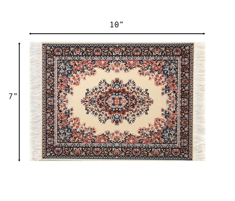 Inusitus Beautiful Oriental Rug Style Mousepad, Beige Miniature Carpet Computer Mouse Pad, Rectangular, Non-Slip, Elegant Office Accessories - Image 5