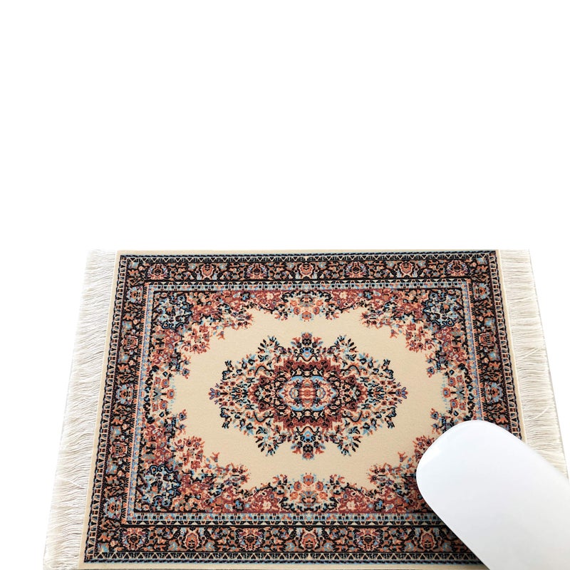 Inusitus Beautiful Oriental Rug Style Mousepad, Beige Miniature Carpet Computer Mouse Pad, Rectangular, Non-Slip, Elegant Office Accessories - Image 2