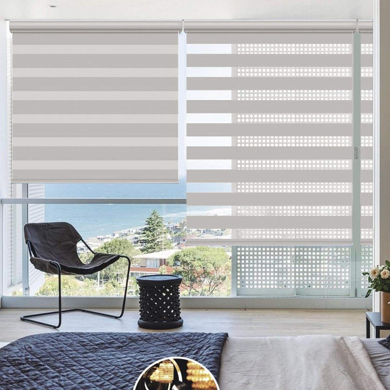 Changshade Changshade Cordless Zebra Shades for Windows Pull Down Roller Window Blinds Dual Layer Light Filtering Privacy for Day and NightFreeStop Door Shades for Home Easy to Install30 W72 HBeige