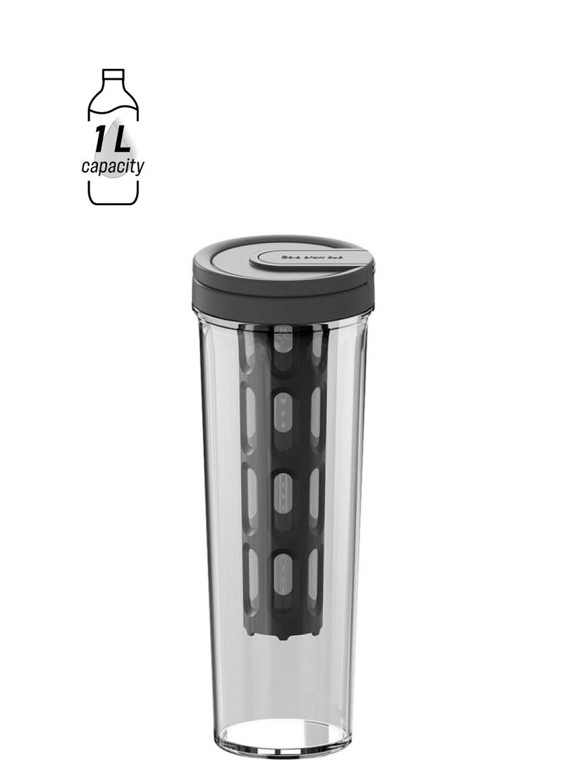 Hihonor Cold Brew Coffee Tumbler, 33oz/1L Tea & Fruit Infuser Water Pitcher with Mesh Filter, Large Capacity Plastic Jug for Refreshing Iced Coffee, Tea, and Infused Beverages with Handle, Dark Grey  - Image 1