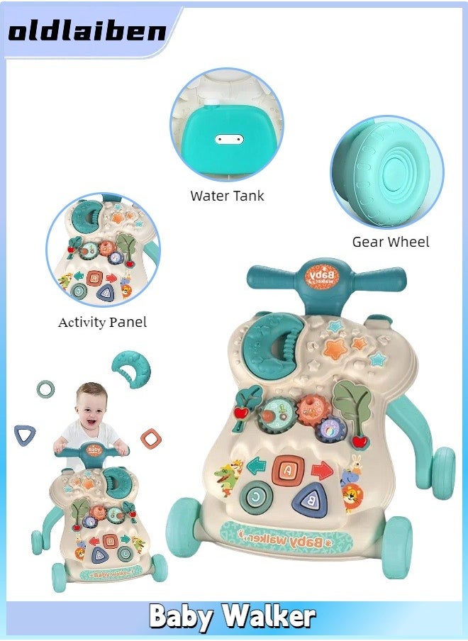 oldlaiben 2-In-1 Baby Walker, Baby Push Walker with Educational Play Learning Panel, Baby Push Walkers, Multifunctional Sit-To-Stand Early Educational Child Activity Center, Musical Stroller Toy for Toddlers & Preschoolers, For 6-18 Months Baby Boys Girls（Green）  - Image 1
