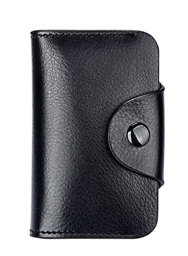 Fashion Two layer Cowhide Wallet Card Bag Multi Card Large Capacity Card Bag with Lock Button Black - Image 1