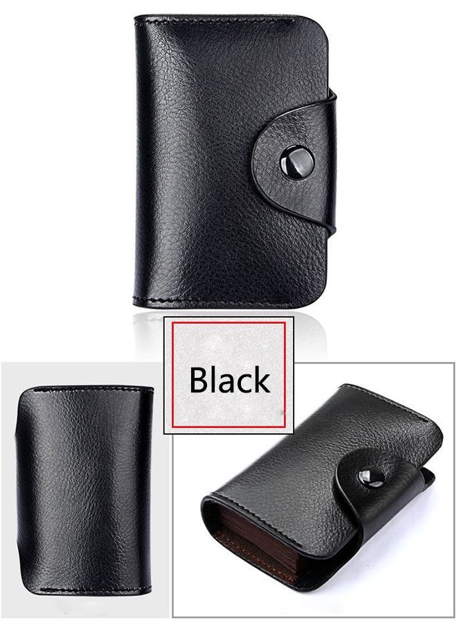 Fashion Two layer Cowhide Wallet Card Bag Multi Card Large Capacity Card Bag with Lock Button Black - Image 3