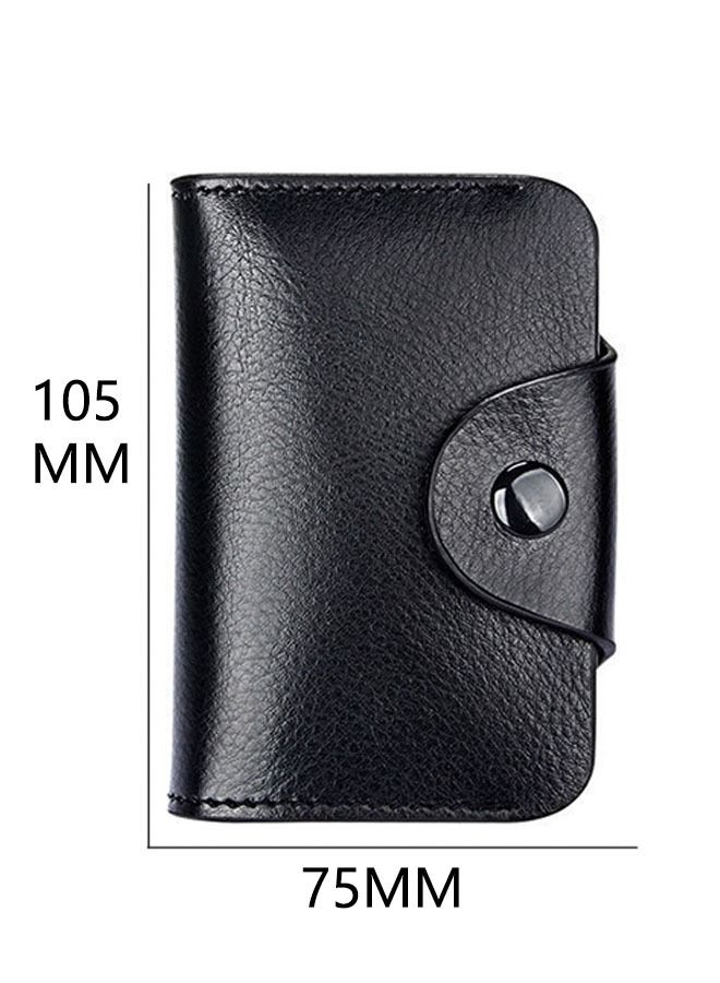 Fashion Two layer Cowhide Wallet Card Bag Multi Card Large Capacity Card Bag with Lock Button Black - Image 2