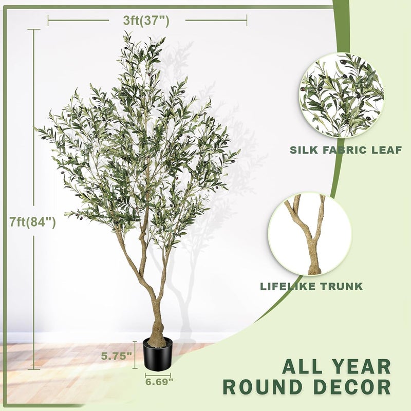 LYERSE Temp resistant LYERSE Olive Trees Artificial Indoor - Faux Olive Tree 7ft with Large Olive Branches and Lifelike Fruits - Fake Olive Tree for Modern Home Office House Living Room Decor Precision polished solid material - Image 3
