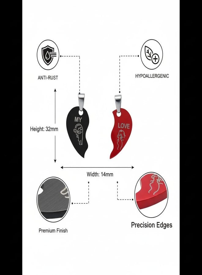 The Men Gift Red & Black Stainless Steel Two-Piece Joining Heart Couple Pendant Necklace Set with Chains BLSCup202503 - Image 2