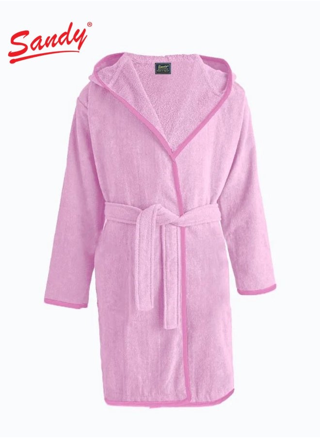 Sandy Sandy Kids Bathrobe with Hood, 100% Cotton Highly Absorbent, Unisex Plush Robe, Made in Egypt, Size S, Light Pink  - Image 1