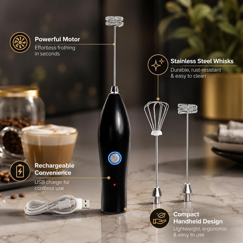 MARK STORE Powerfull Milk Frother & Egg Beater by Ouslife- Rechargeable Handheld Drink Mixer - Electric Whisk Foam Maker for Coffee, egg, Cappuccino, Matcha, Hot Chocolate & Coffee Creamer (Rechargeable 2in1) - Image 4