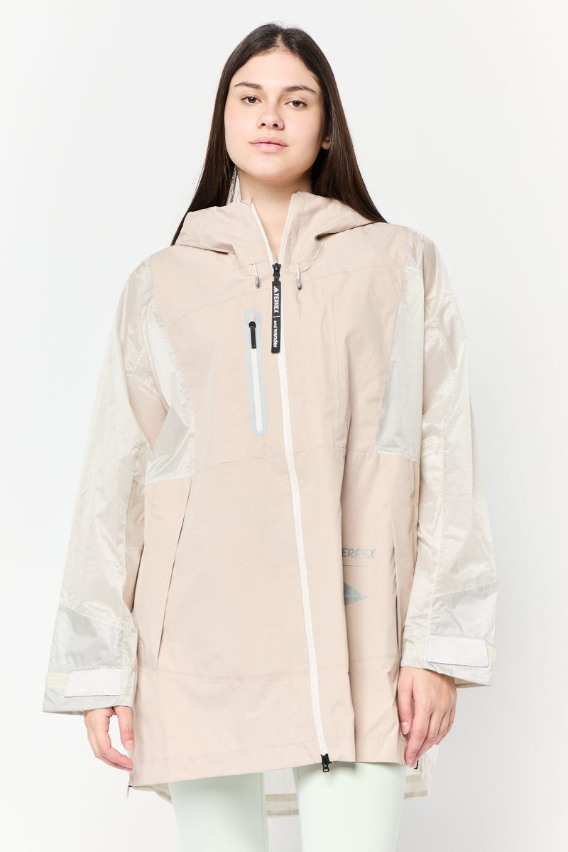 Adidas Women Sportswear Fit Long Sleeve Outdoor Jacket, Tan - Image 1