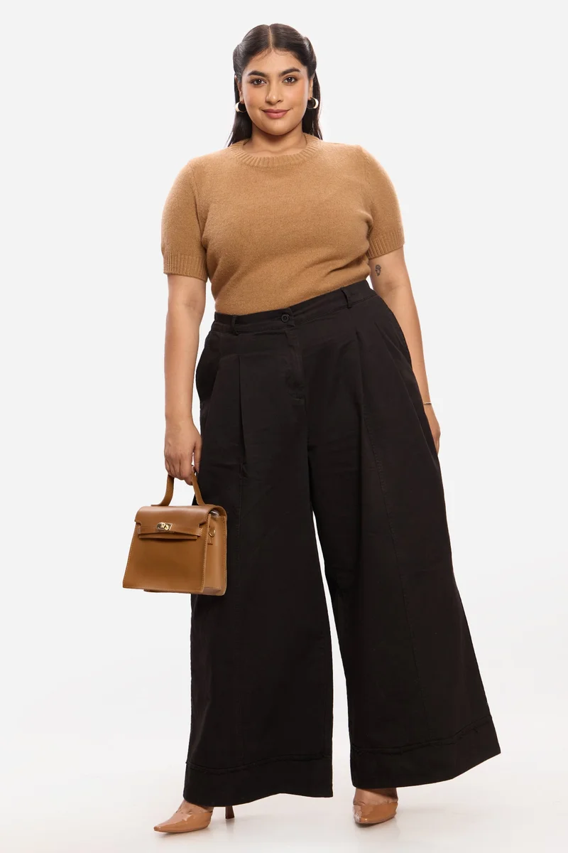 فيرجيو Solid 100%. Cotton Utility Pleated Plus Size Trousers for Women