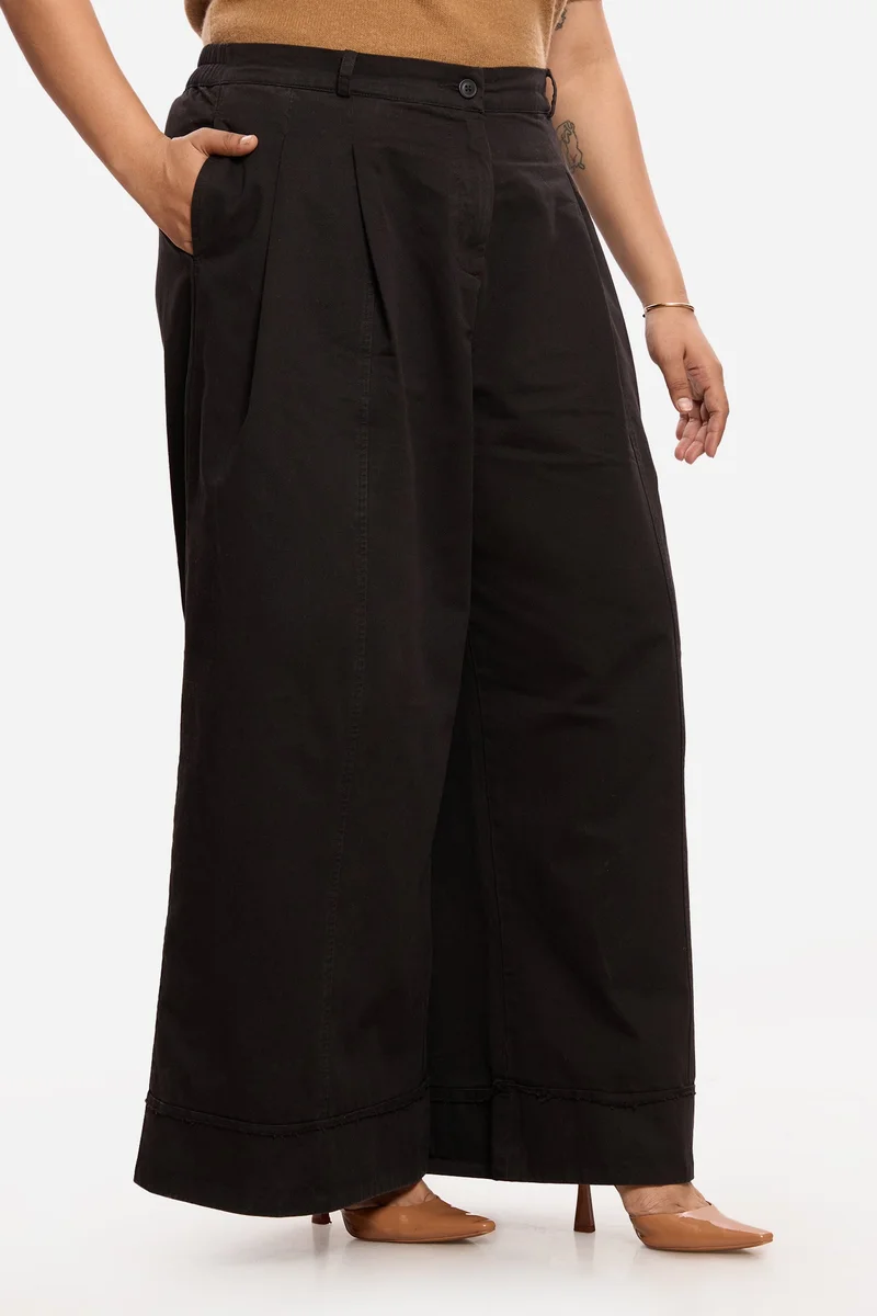 Virgio  Solid 100%. Cotton Utility Pleated Plus Size Trousers for Women for Women | Best Price UAE