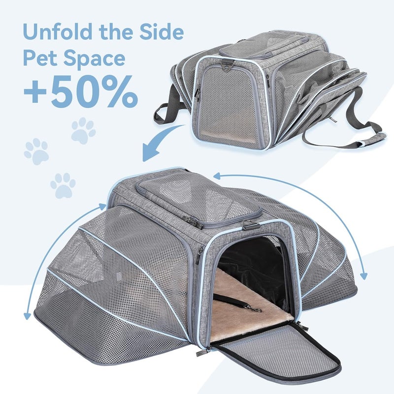 Petsfit Expandable Large Cat Carrier Small Dog Carriers Airline Approved, 17" Lx 11" Wx 11" H Soft-Sided Portable Washable Pet Travel Carrier with 2 Extension for Kittens, Puppies, Rabbits - Image 2