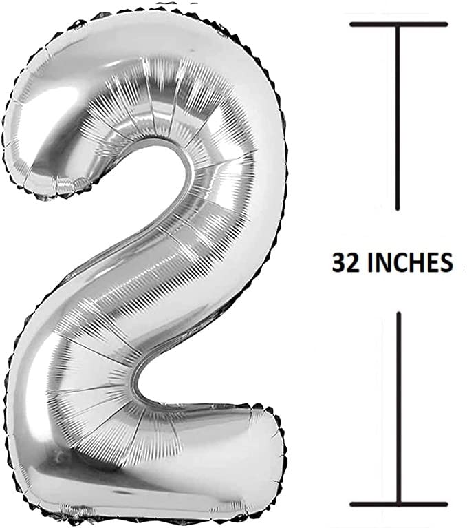 Flavouredlove 32inches two Foil Number Air or Helium Balloon Party Decoration Silver Pack of 1 | 2 Year No. Balloons Birthday/Anniversary (Silver 2) - Image 2