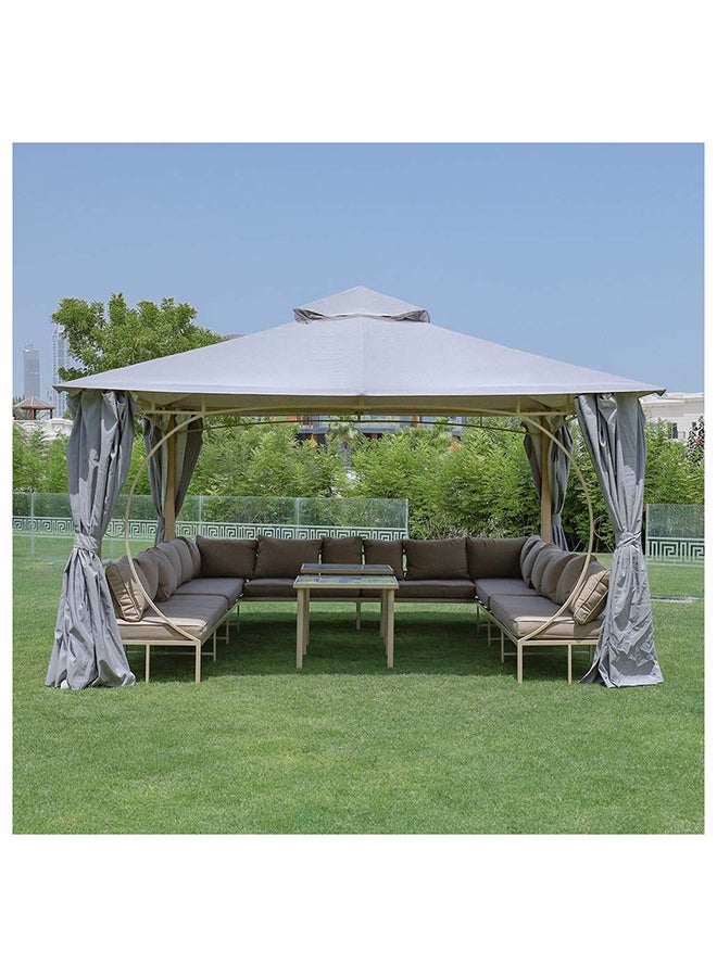 DANUBE HOME Miraj Gazebo Steel Frame With Polyester Roof Square Shape With Curtain And Net UV Resistant Garden Patio Canopy Modern Outdoor Furniture 4x4m Beige - Image 1