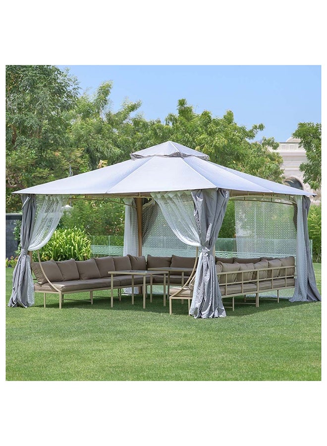 DANUBE HOME Miraj Gazebo Steel Frame With Polyester Roof Square Shape With Curtain And Net UV Resistant Garden Patio Canopy Modern Outdoor Furniture 4x4m Beige - Image 3