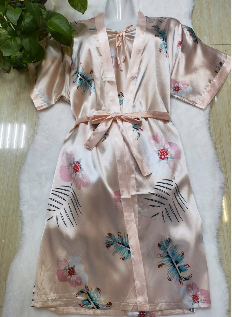 DubaiGallery Women's Long Kimono Robe,Silk Dressing Gown Satin Nightwear Bathrobe,Elegant Crane Printing