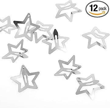 COMNICO 12 Pcs Star Hair Clips NonSlip Metal Snap Barrettes 2000s Y2K Accessories Shapes Pentagram Fashion Sparkling Hairpin Set Cool Personalized Style for Women and Girls Silver - Image 1