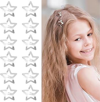COMNICO 12 Pcs Star Hair Clips NonSlip Metal Snap Barrettes 2000s Y2K Accessories Shapes Pentagram Fashion Sparkling Hairpin Set Cool Personalized Style for Women and Girls Silver - Image 5
