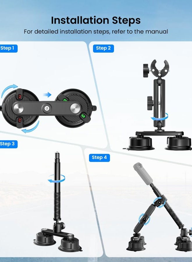 Maectech مجموعة حامل السيارة بأربعة أكواب شفط لحامل Insta360 قابل للتعديل مع كوب شفط مزدوج الطبقة لحامل كاميرا GoPro لملحقات Insta360 X5 - Image 5