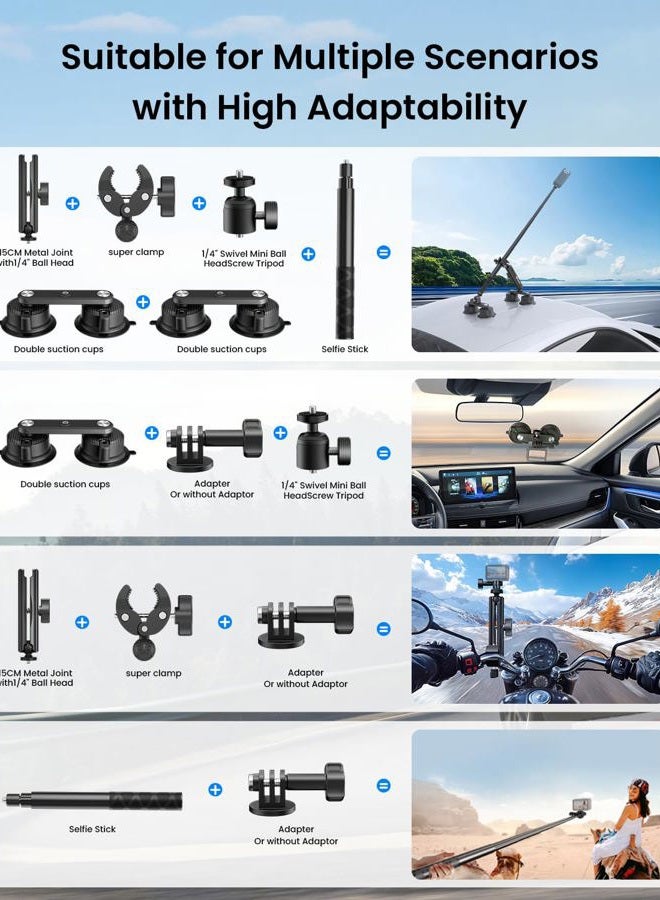 Maectech مجموعة حامل السيارة بأربعة أكواب شفط لحامل Insta360 قابل للتعديل مع كوب شفط مزدوج الطبقة لحامل كاميرا GoPro لملحقات Insta360 X5 - Image 3