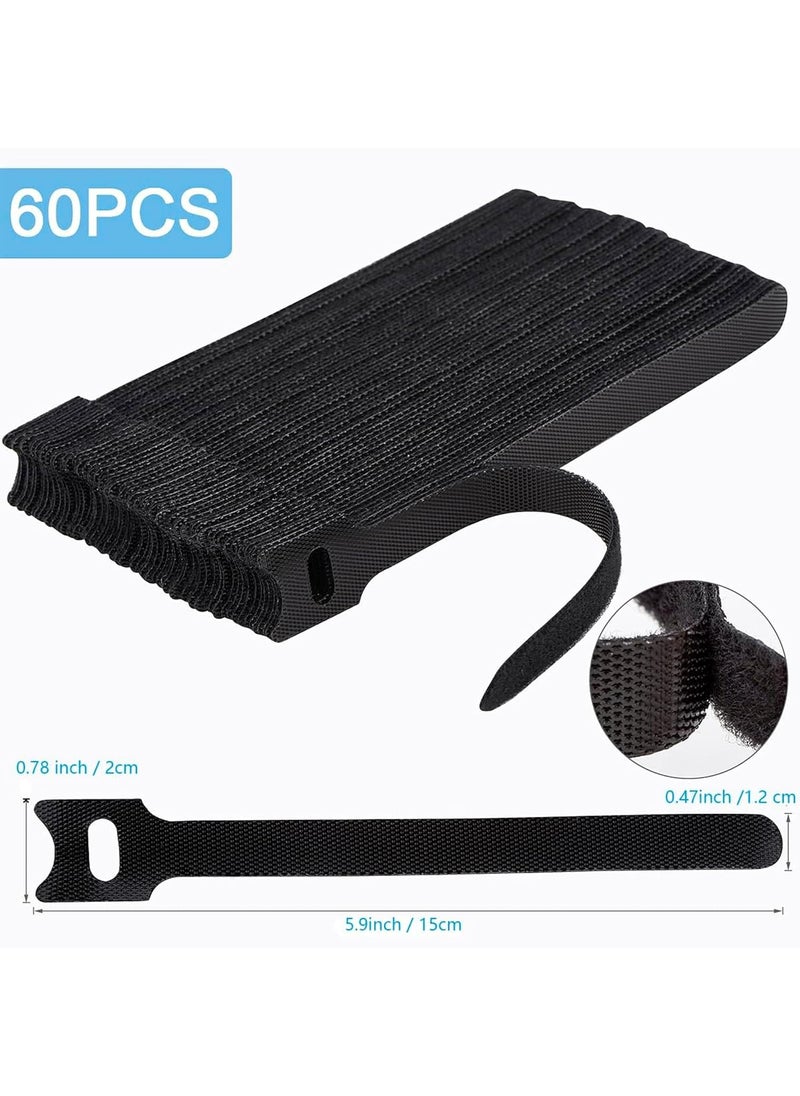 Hian Cable Organizer Hook Loop Ties Reusable Wire Management Straps for PCs TVs Desks WFH Accessories Durable Cord Holder for Tidy Spaces 60PieceBlack