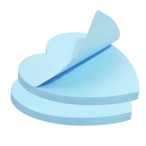 Mini Skater 2 Pack Kraft Paper Sticky Notes Heart Shaped Self-Stick Blank Book Tabs Paper Markers Sticky Notes Pad 100 Sheets Index Sticker (Light Blue) - Image 1