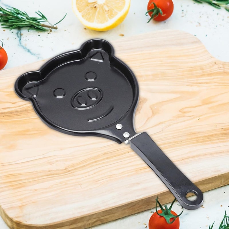 RIVUGJA Mini Non-Stick Cartoon Shape Frying Pan - Cute Pig Design Skillet for Eggs, Pancakes & Omelets - Compact & Durable Breakfast Cookware for Fun Cooking, Kids, and Portable Kitchen Use (Black) - Image 1