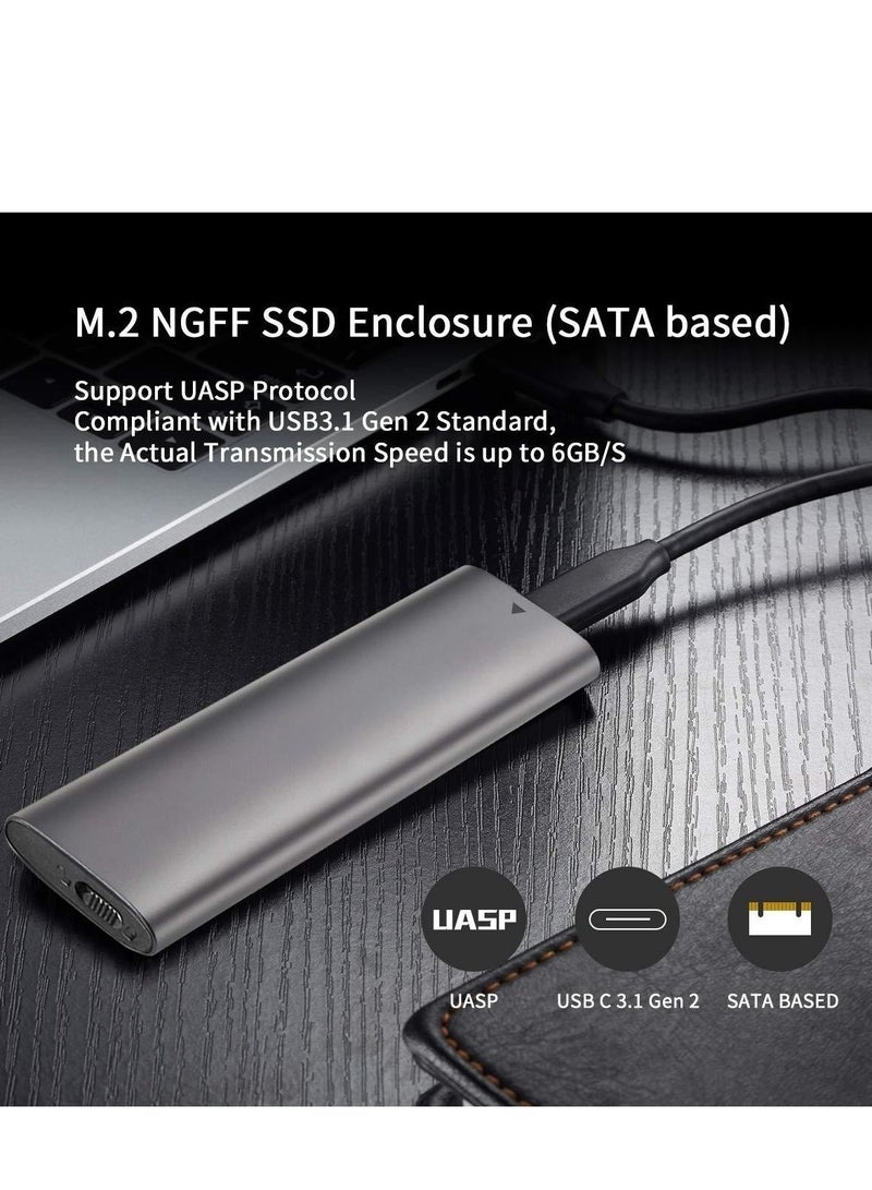 Aluminum Tool-Free M.2 SATA SSD Enclosure Reader USB 3.2 Gen 2(6Gbps) Type-C External SSD Adapter Support UASP Trim for M2 SATA NGFF 2242/2260/2280 SSD with B Key/B+M Key(for M.2 SATA SSD only) - Image 2