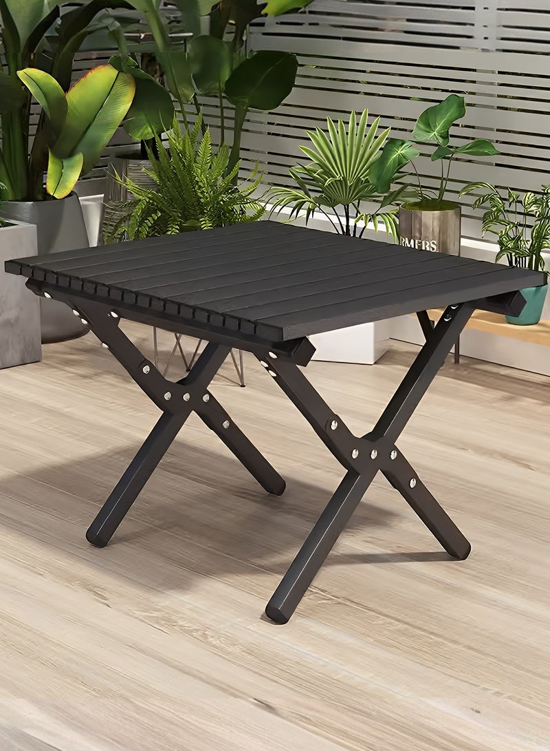 تايمي طاولة خشبية قابلة للطي مع حقيبة حمل للأستخدام الداخلي والخارجي، طاولة محمولة للحديقة والفناء والشاطئ والتخييم والكشتات والرحلات البرية، لون أسود - 38x54x60 سم - Image 1